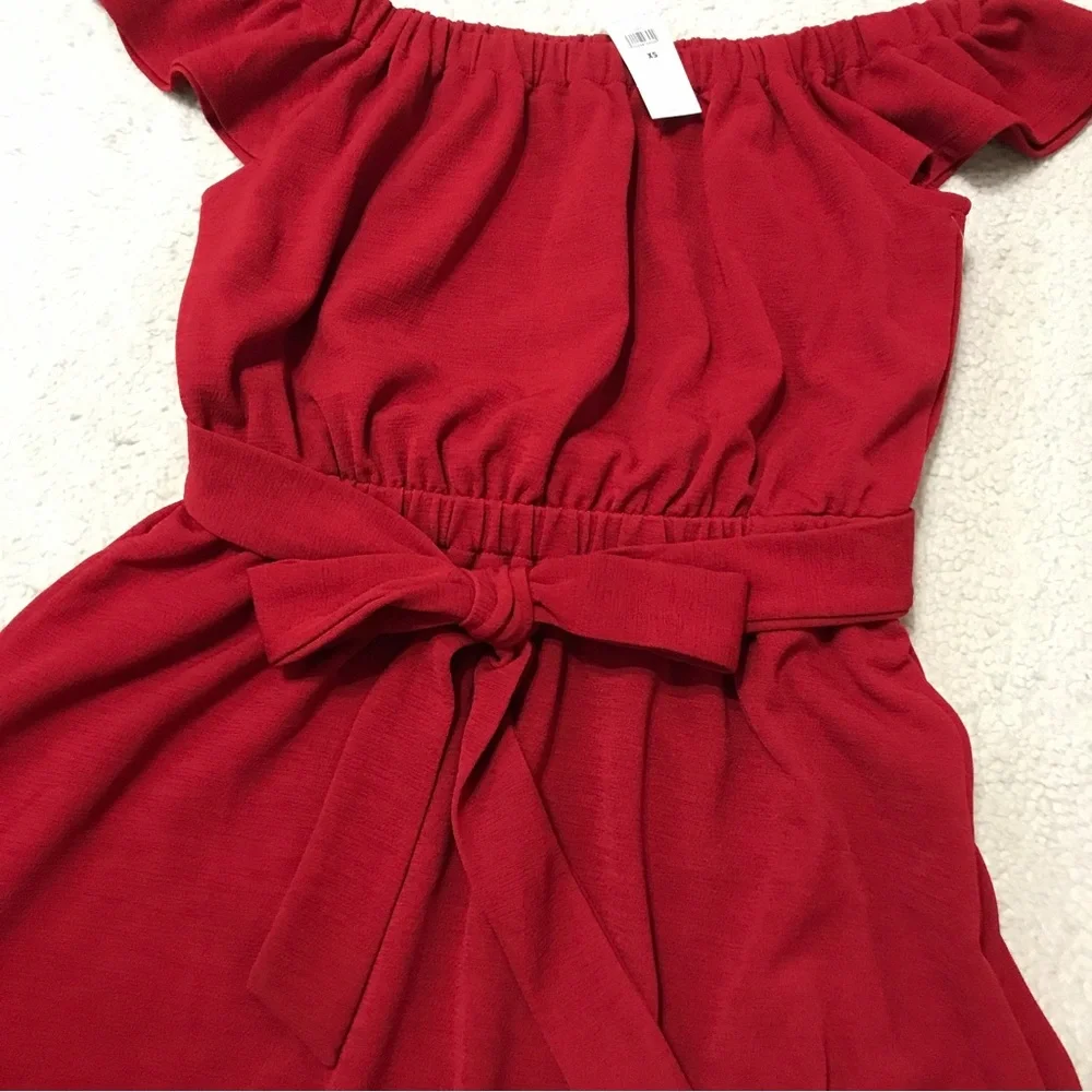 Banana Republic Midi Dress Red Flutter Sleeve On / Off Shoulder Size XS